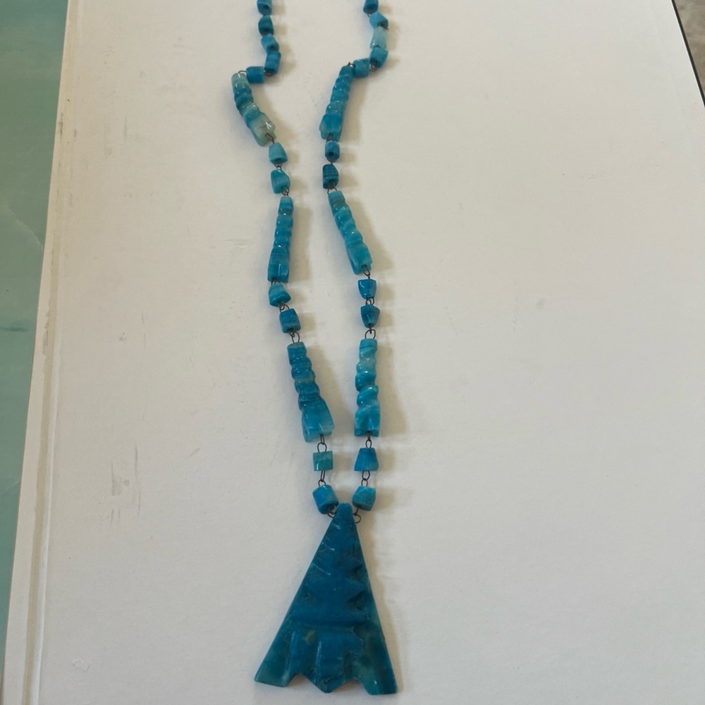 Blue Beaded Stone Carved Necklace